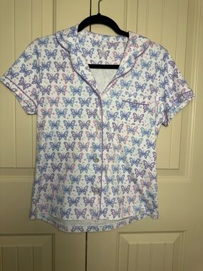 Roller Rabbit Penny’s Flight Flutter Polo Pajama Top M Butterfly Button Front